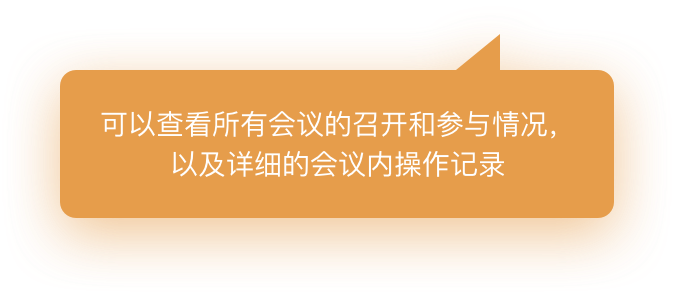 可以查看所有会议的召开和参与情况，以及详细的会议内操作记录